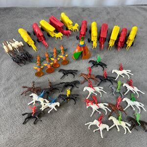 Mixed Lot Mini Toys Plastic Western Lot Cowboy Indian Play Set 1960s? Hong Kong